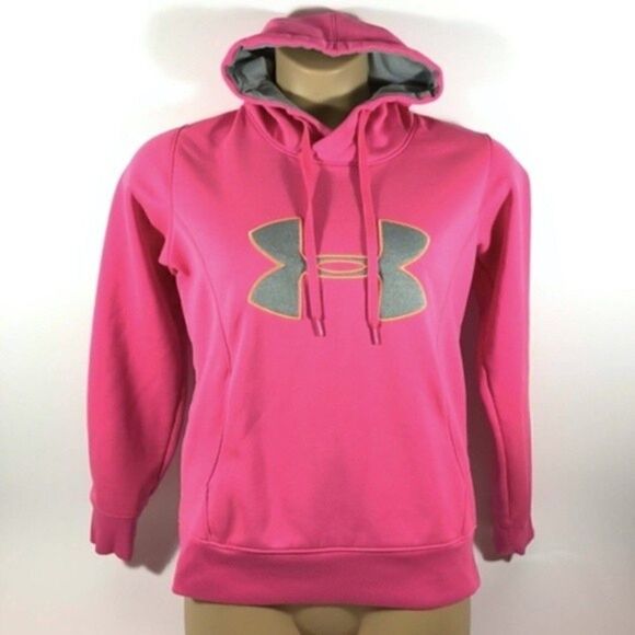 Under Armour Cold Gear Storm Big Logo Hoodie Pink Semi Fitted Youth Large - Picture 1 of 6